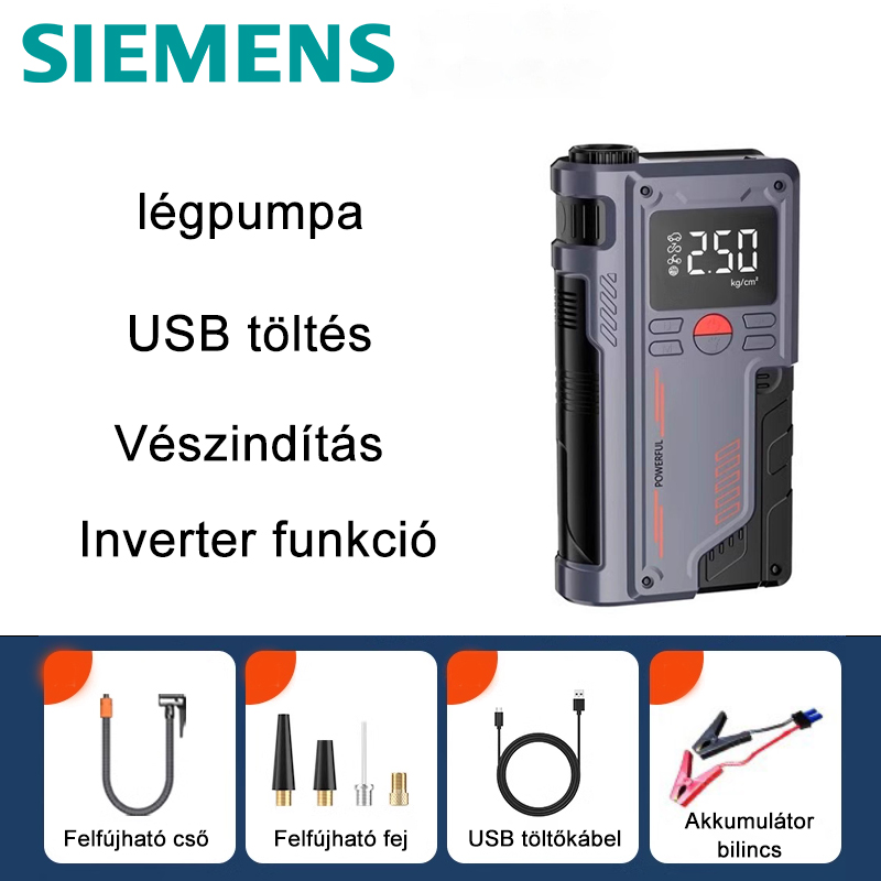 Légszivattyú + USB töltés + akkumulátor 90000 mAh + vészindítás + inverter funkció